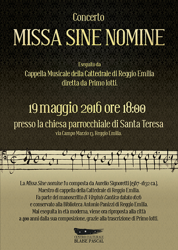 Featured image for “Reggio Emilia: Missa sine nomine”