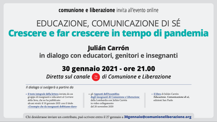 Featured image for “Educazione, un dialogo con Julián Carrón 30 gennaio 2021”