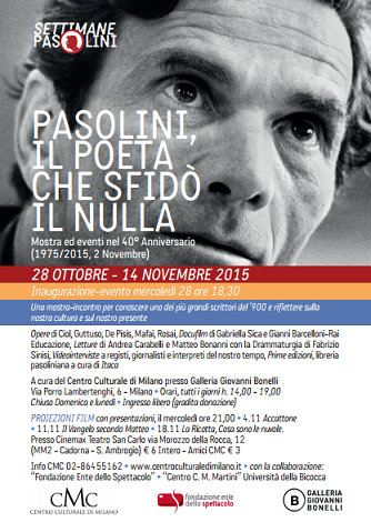 Featured image for “CMC: La mostra “Pasolini, il poeta che sfidò il nulla””