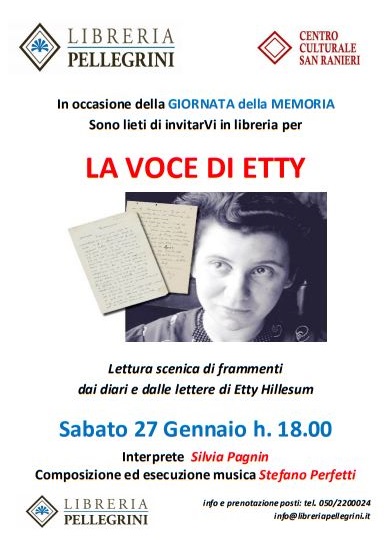 Featured image for “Giornata della Memoria: “La voce di Etty Hillesum” a Pisa, 27/1”