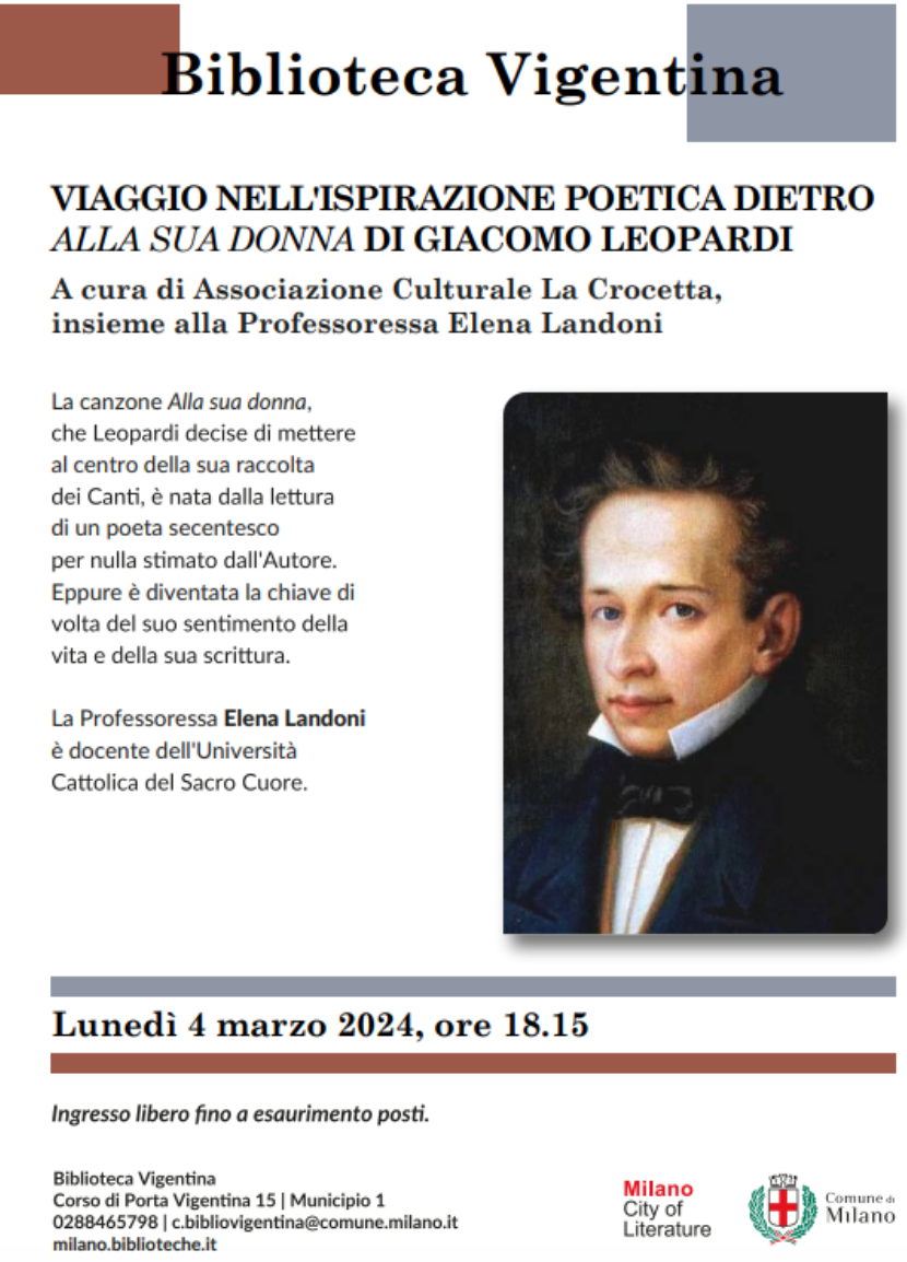 Featured image for “Milano: La canzone “Alla sua donna” di Giacomo Leopardi”