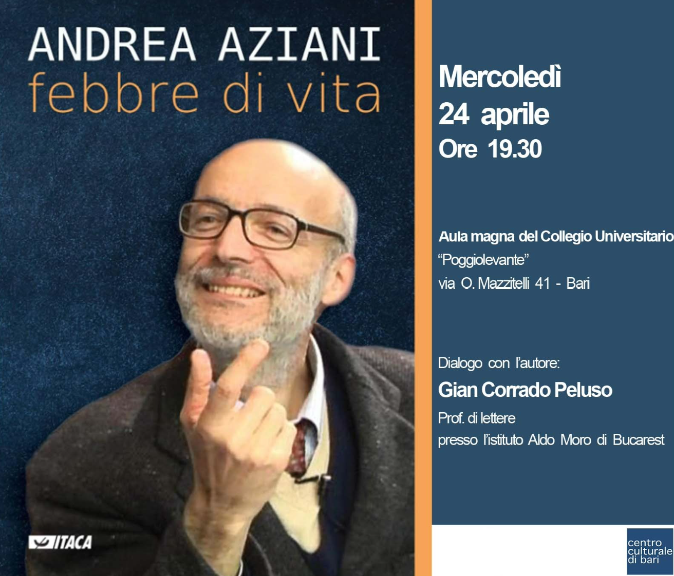Featured image for “Bari: Presentazione del libro – Andrea Aziani. Febbre di vita”