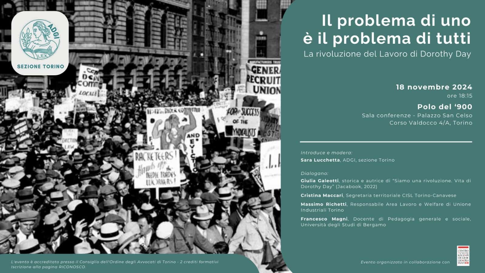 Featured image for “Torino: La rivoluzione del lavoro di Dorothy Day”