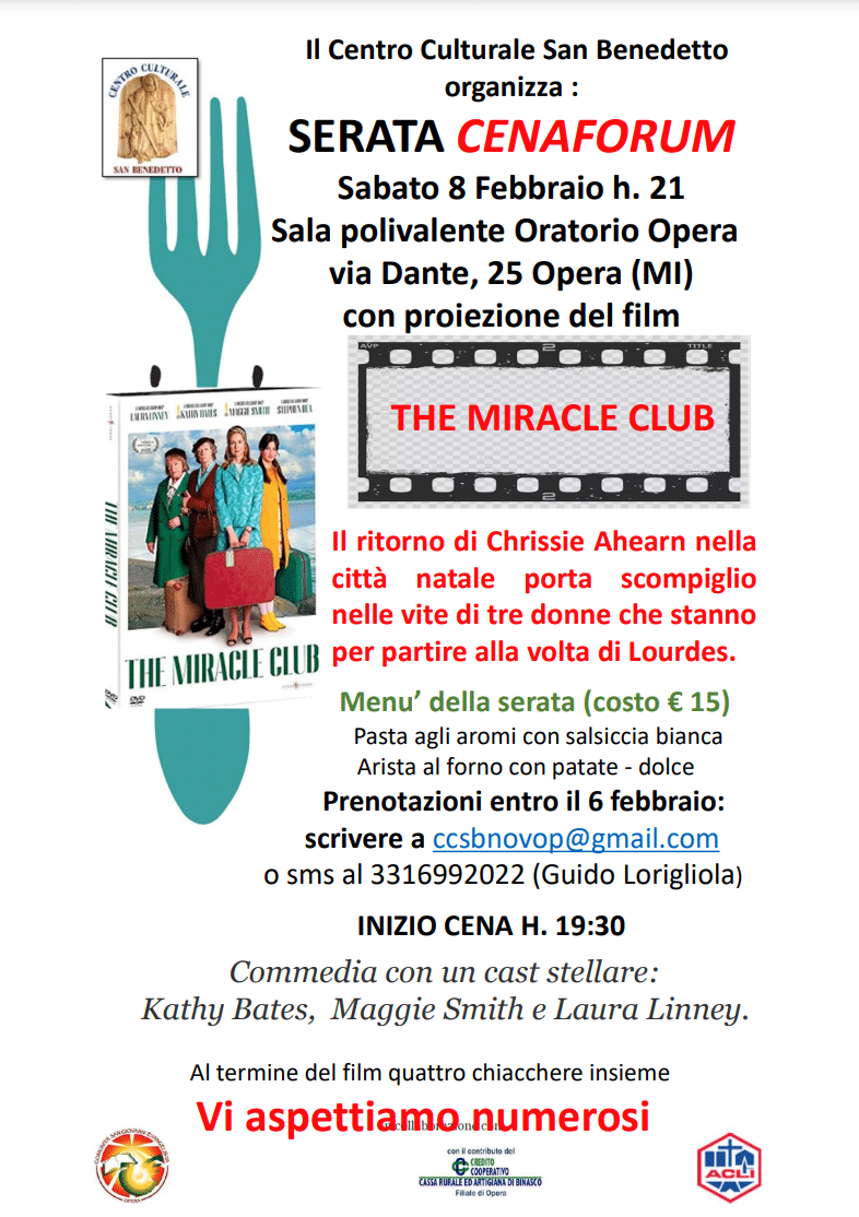 Featured image for “Noverasco Opera (Mi): “The Miracle Club”. Serata Cenaforum”