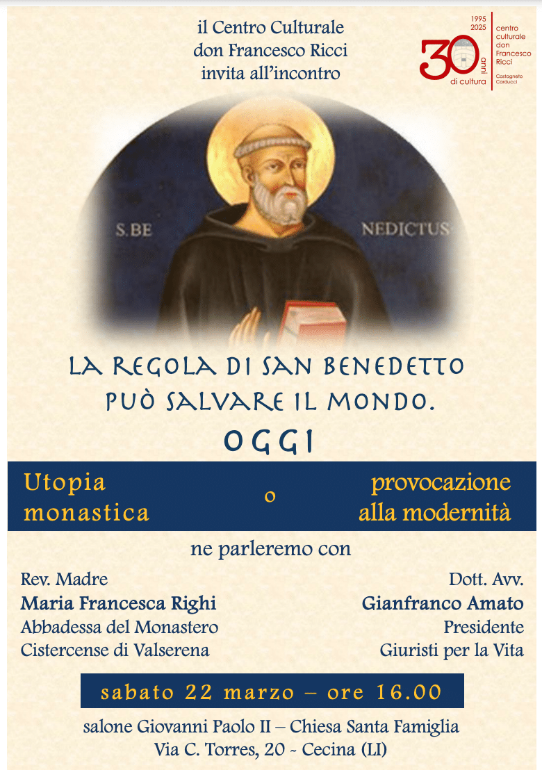 Featured image for “Cecina (Li): La regola di San Benedetto può salvare il mondo oggi”