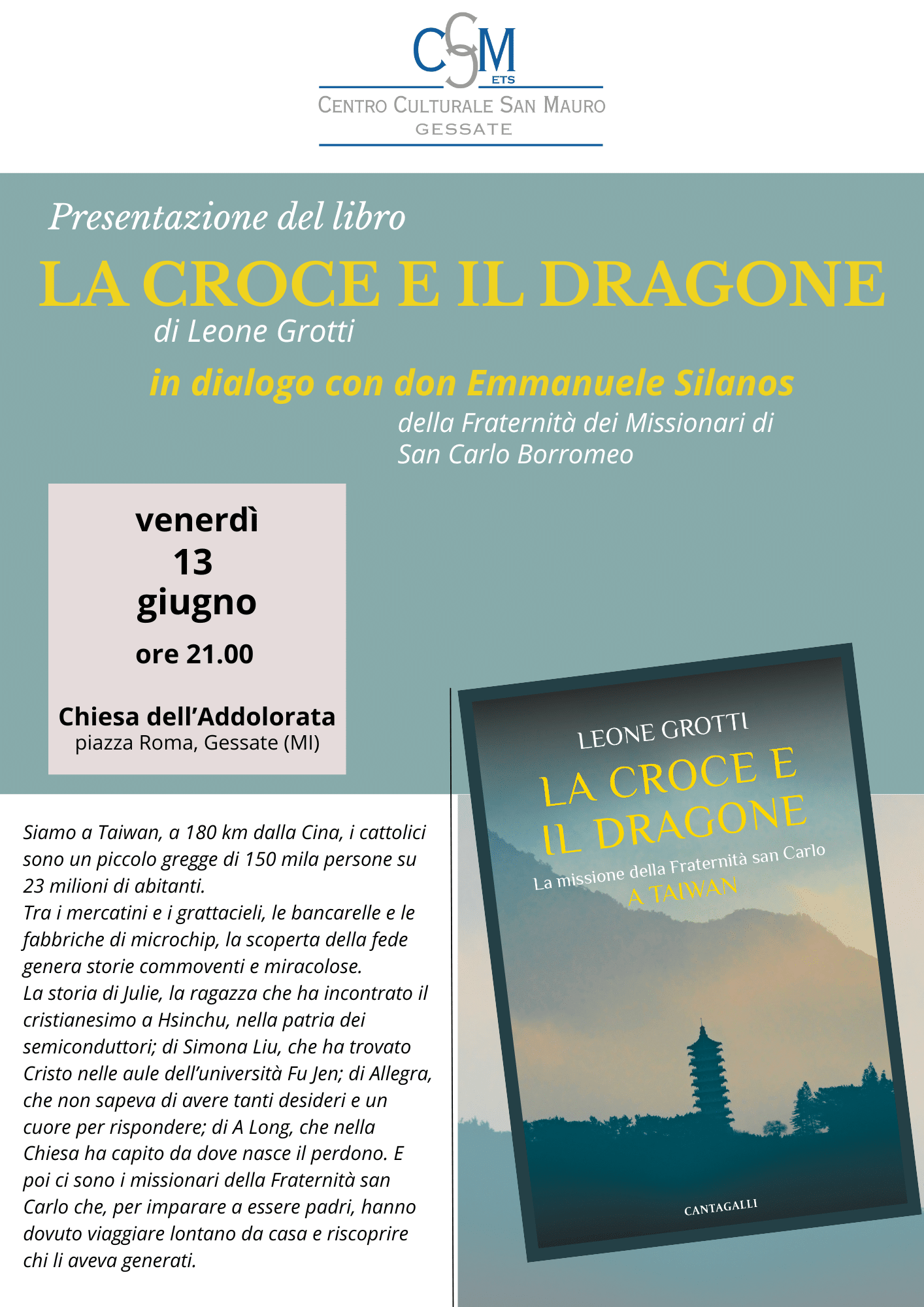 Featured image for “Gessate (Mi): Presentazione del libro “La croce e il dragone””