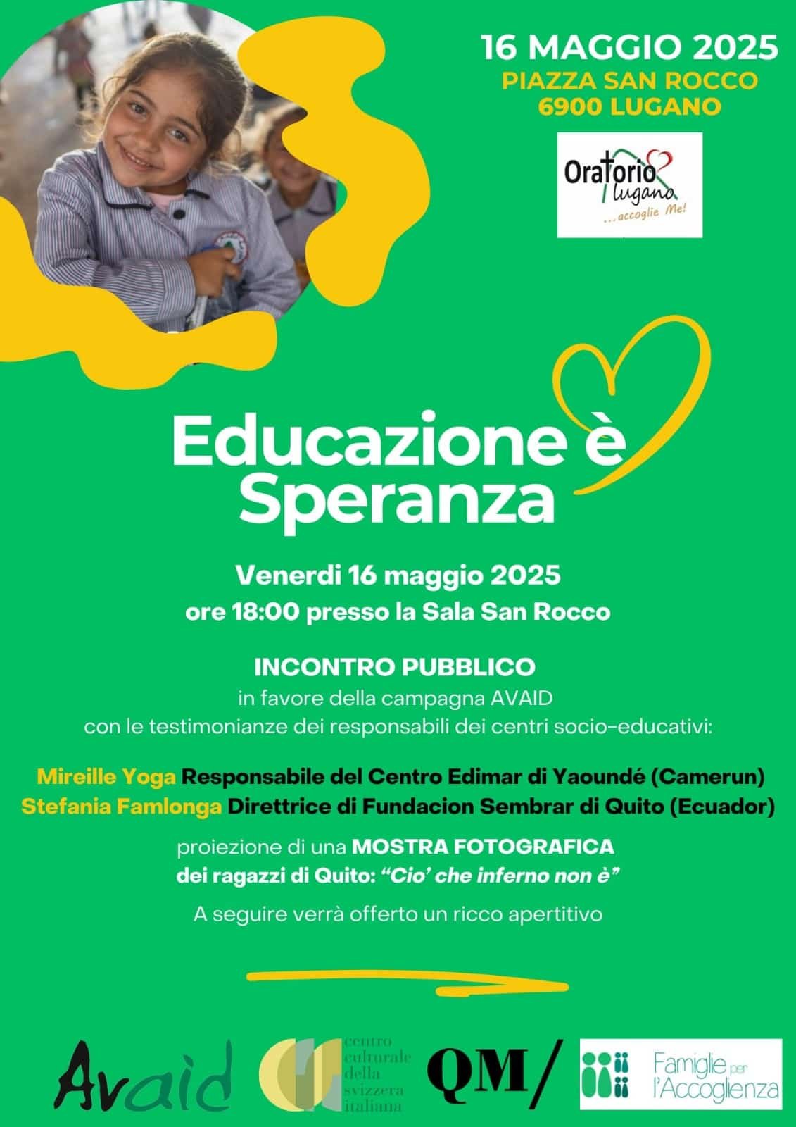 Featured image for “Lugano: Educazione è speranza in favore della Campagna AVAID”