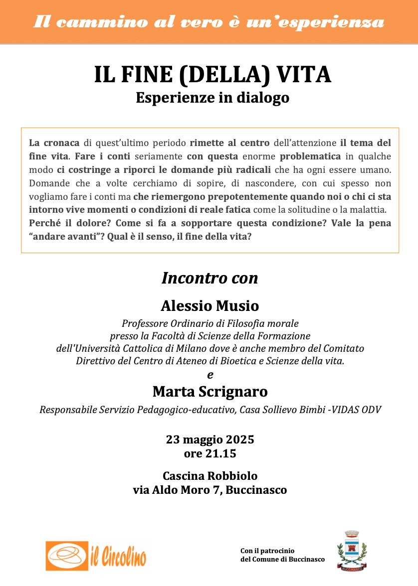 Featured image for “Buccinasco (Mi): Il fine (della vita). Esperienze in dialogo”