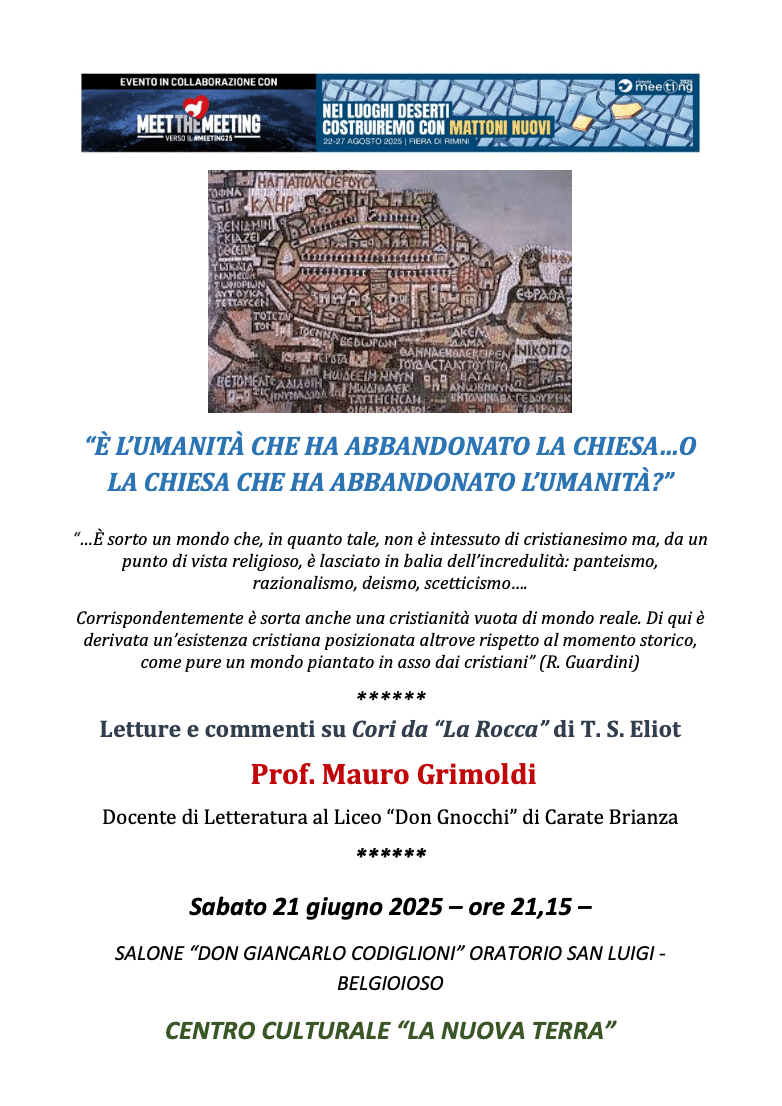 Featured image for “Belgioioso (Pv): Letture e commenti su Cori da “La Rocca” di T. S. Eliot”