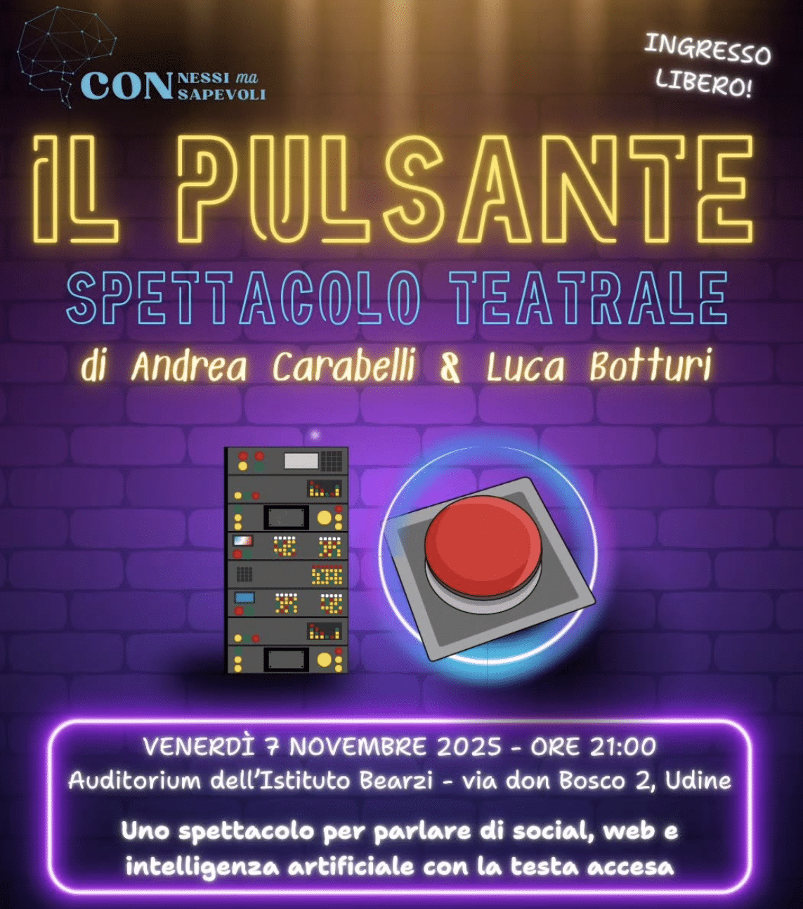 Featured image for “Udine: Il pulsante, spettacolo teatrale di Andrea Carabelli e Luca Botturi”