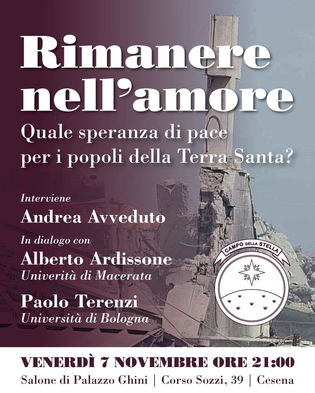 Featured image for “Cesena: Rimanere nell’amore. Quale speranza di pace per i popoli della Terra Santa?”