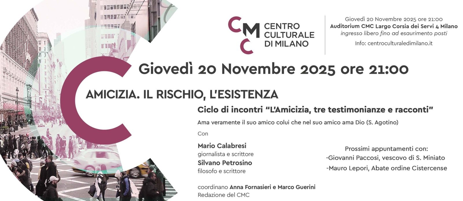 Featured image for “Milano: Ciclo “L’amicizia, tre testimonianze e racconti””