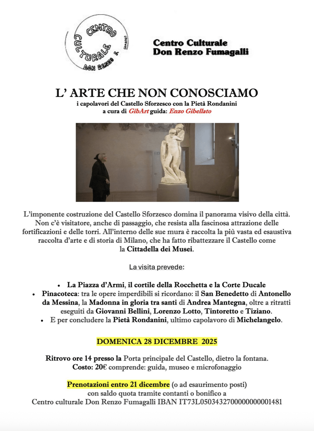 Featured image for “Cambiago (Mi): L’arte che non conosciamo. Il Castello Sforzesco e la Pietà Rondanini”