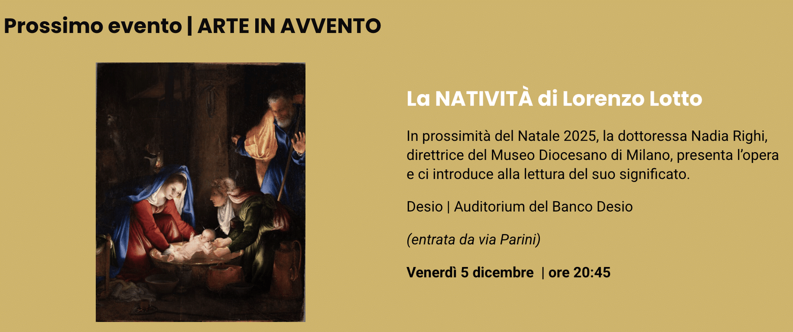 Featured image for “Desio (MB): Arte in Avvento. La natività di Lorenzo Lotto”