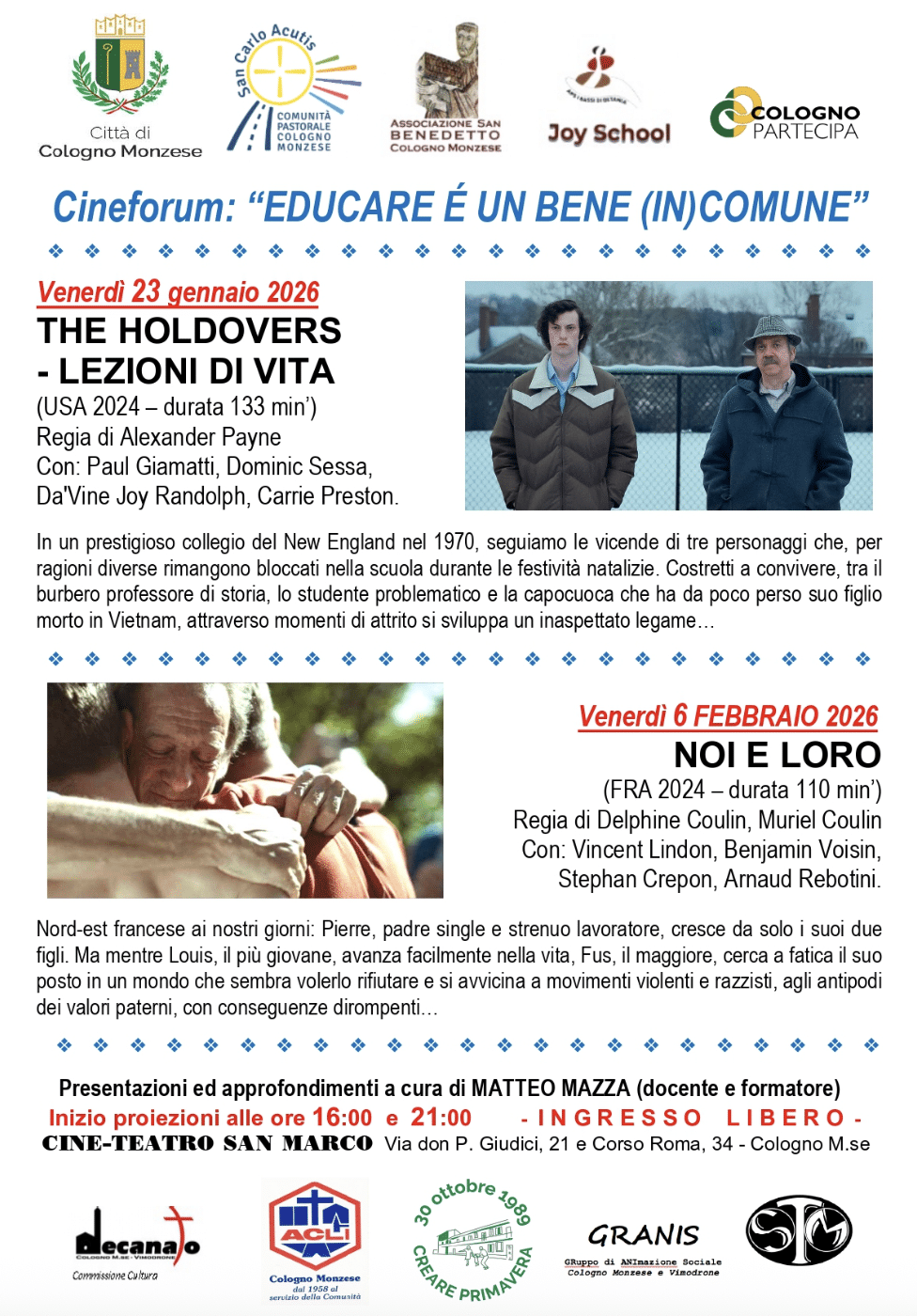 Featured image for “Cologno Monzese: Cineforum: “Educare è un bene (in)comune””