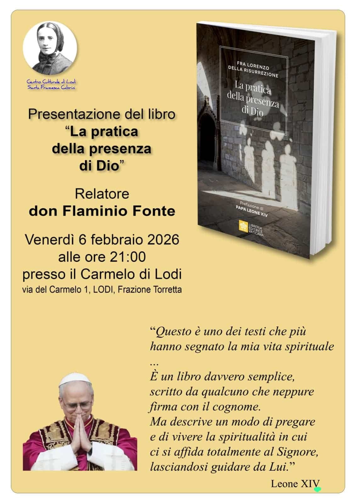 Featured image for “Lodi: Presentazione del libro “La pratica della presenza di Dio””