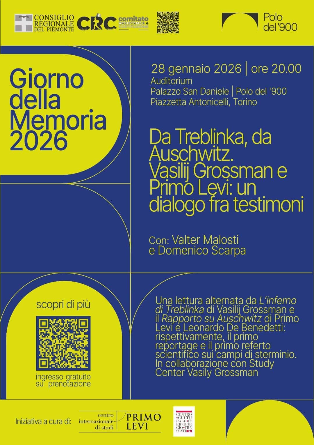 Featured image for “Torino: Letture Da Treblinka, da Auschwitz. Vasilij Grossman e Primo Levi un dialogo tra testimoni”