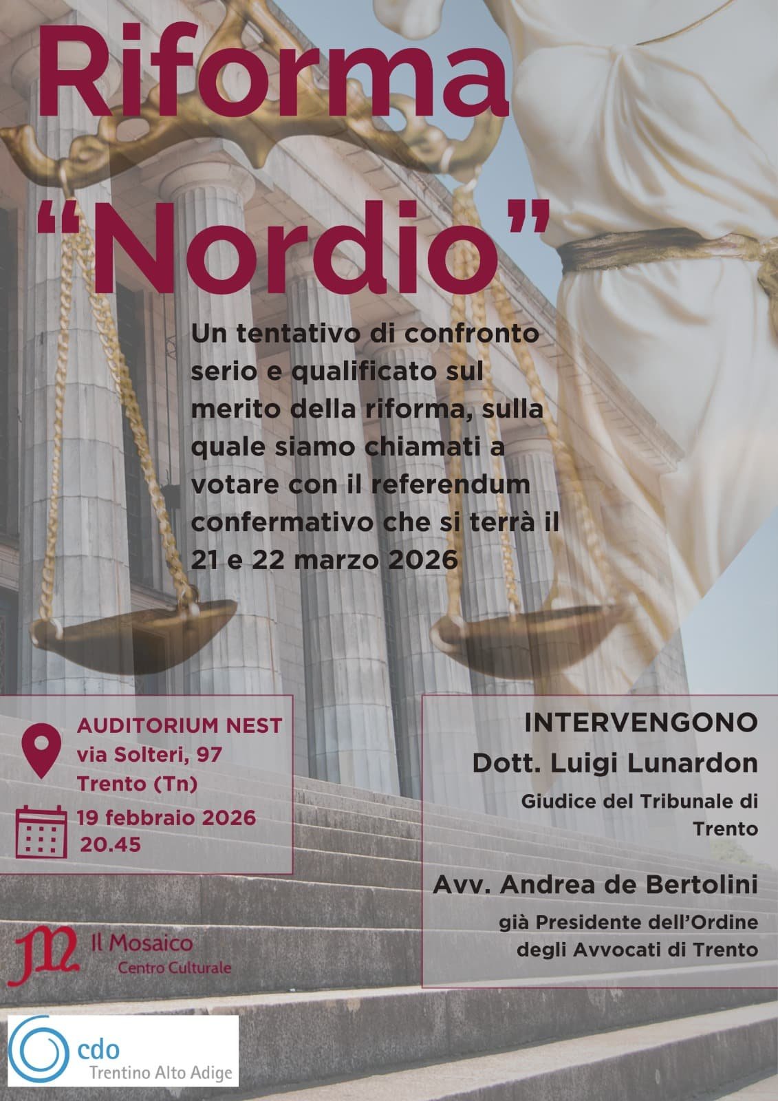Featured image for “Trento: Riforma Nordio. Referendum Costituzionale 2026”