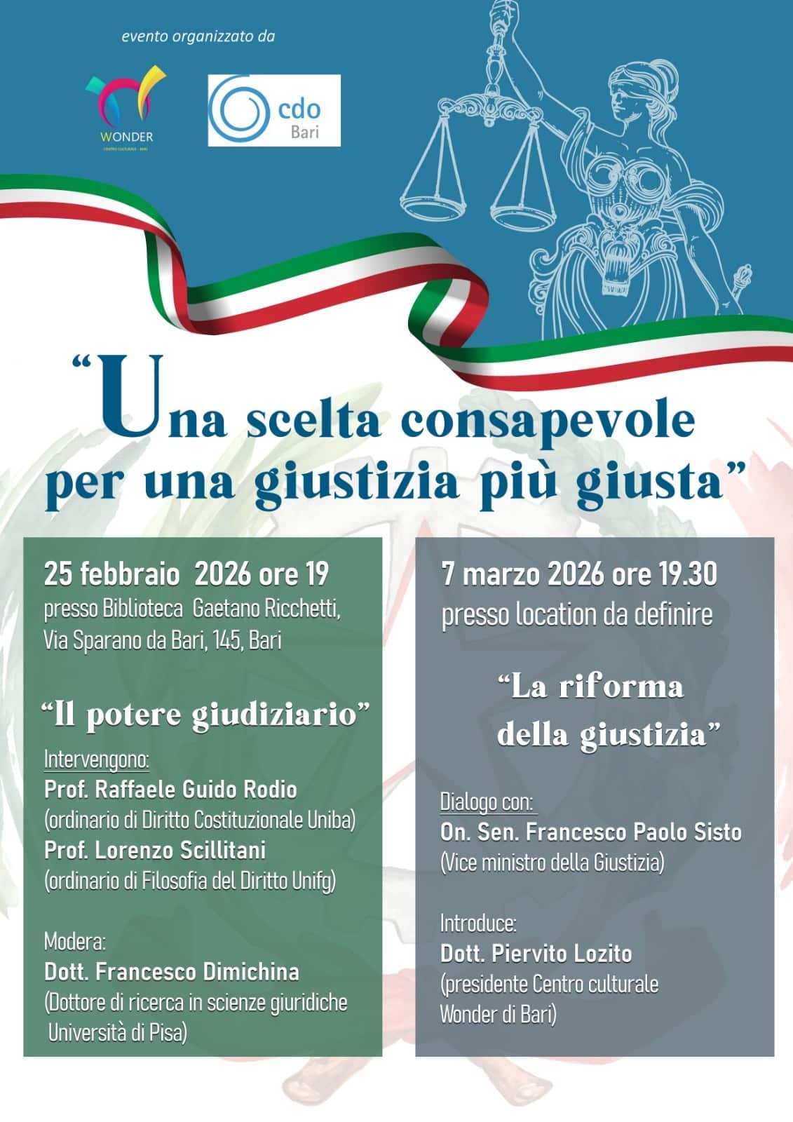 Featured image for “Bari: Una scelta consapevole per una giustizia più giusta. Referendum Costituzionale 2026”