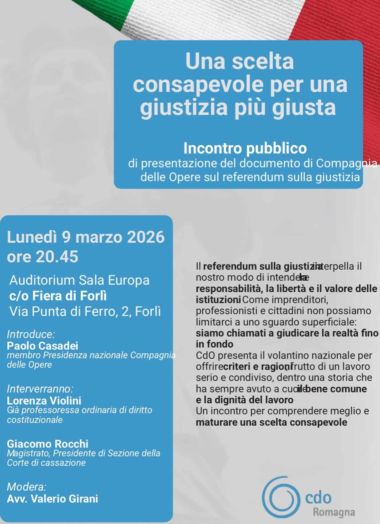 Featured image for “Forlì: Una scelta consapevole per una giustizia più giusta. Referendum 2026”