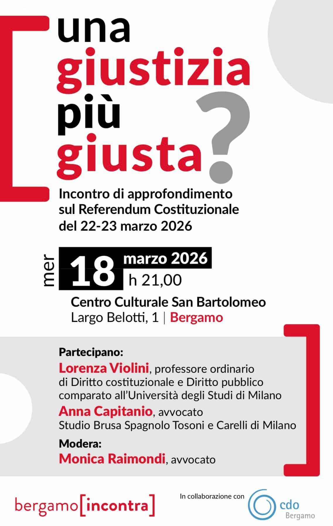 Featured image for “Bergamo: Una giustizia più giusta? Referendum Costituzionale 2026”