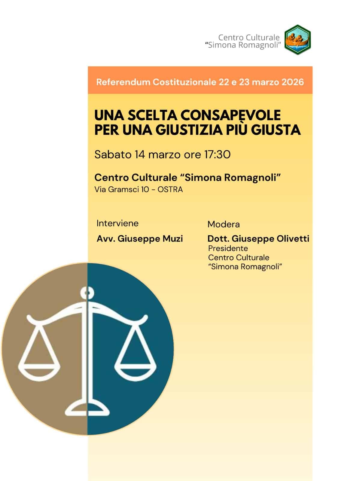 Featured image for “Ostra (An): Una scelta consapevole per una giustizia più giusta. Referendum 2026”
