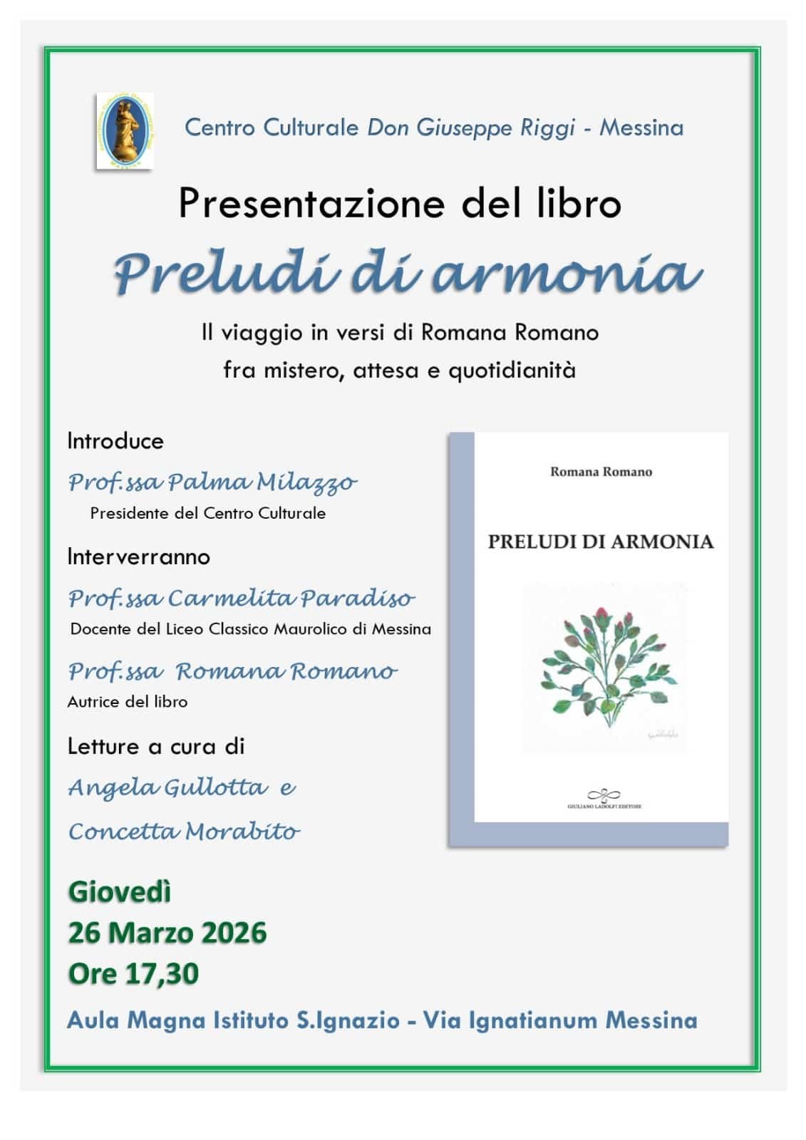 Featured image for “Messina: Presentazione del libro “Preludi di armonia””