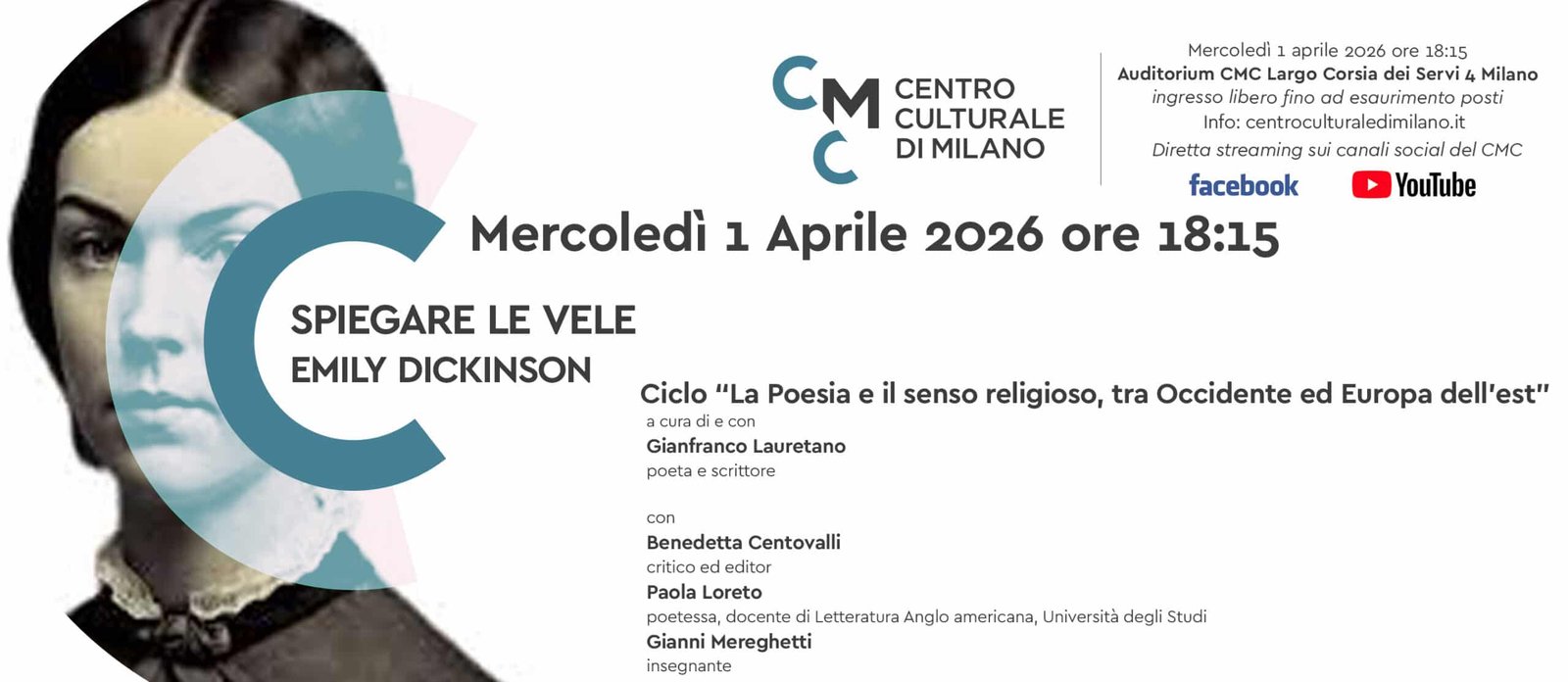 Featured image for “Milano: Ciclo “Poesia e senso religioso”. Tra Occidenti ed est Europa. Emily Dickinson”