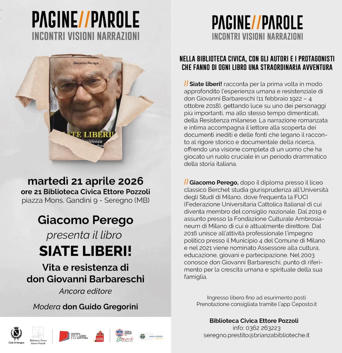 Featured image for “Seregno (MB): Siate Liberi. Vita e resistenza di Don Giovanni Barbareschi”