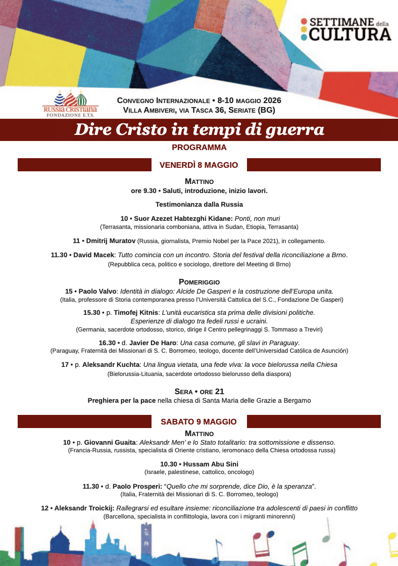 Featured image for “Seriate (BG): “Dire Cristo in tempi di guerra”. Convegno Russia Cristiana”