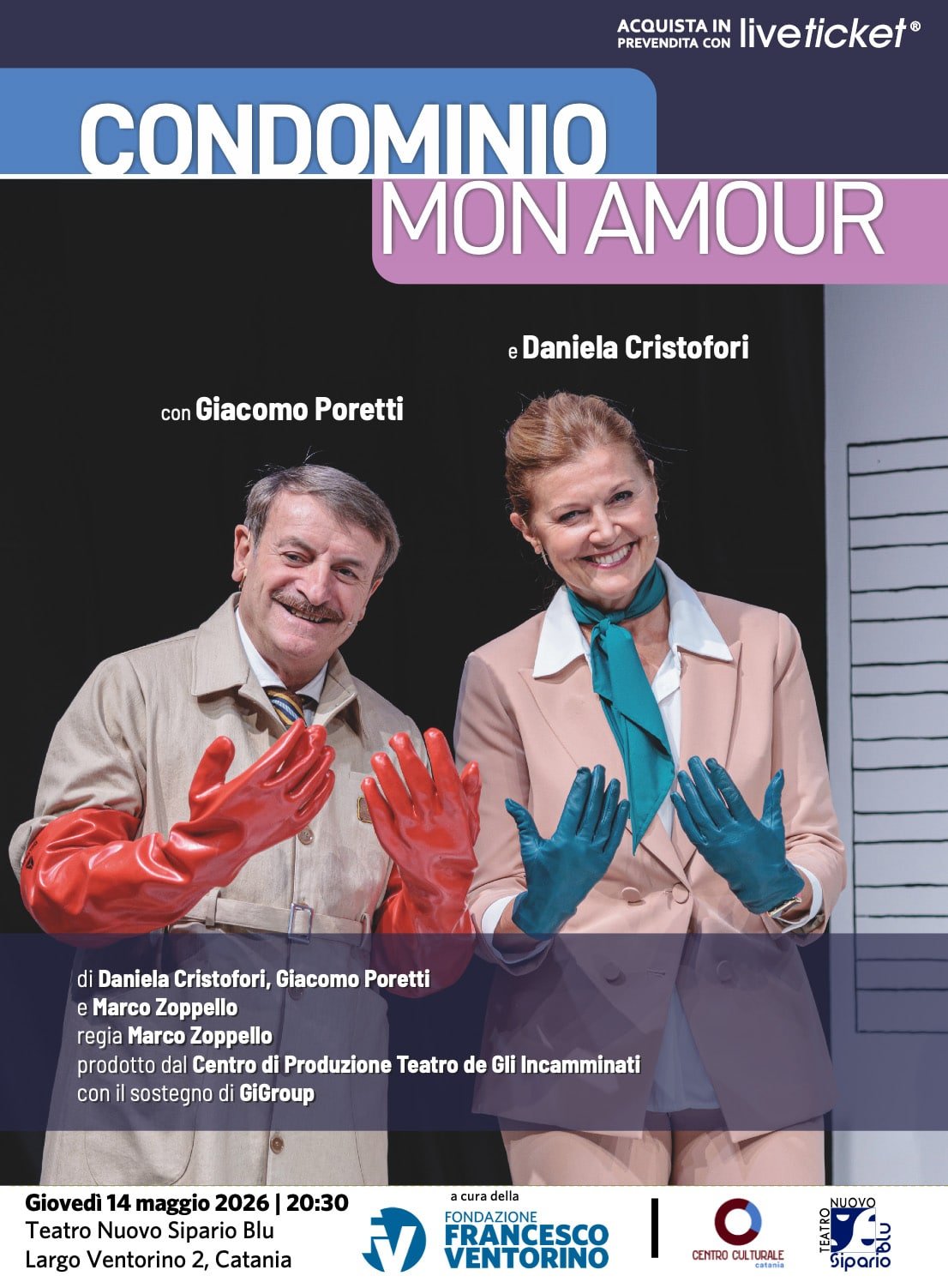 Featured image for “Catania: Condominio mon amour, con Giacomo Poretti e Daniela Cristofori”