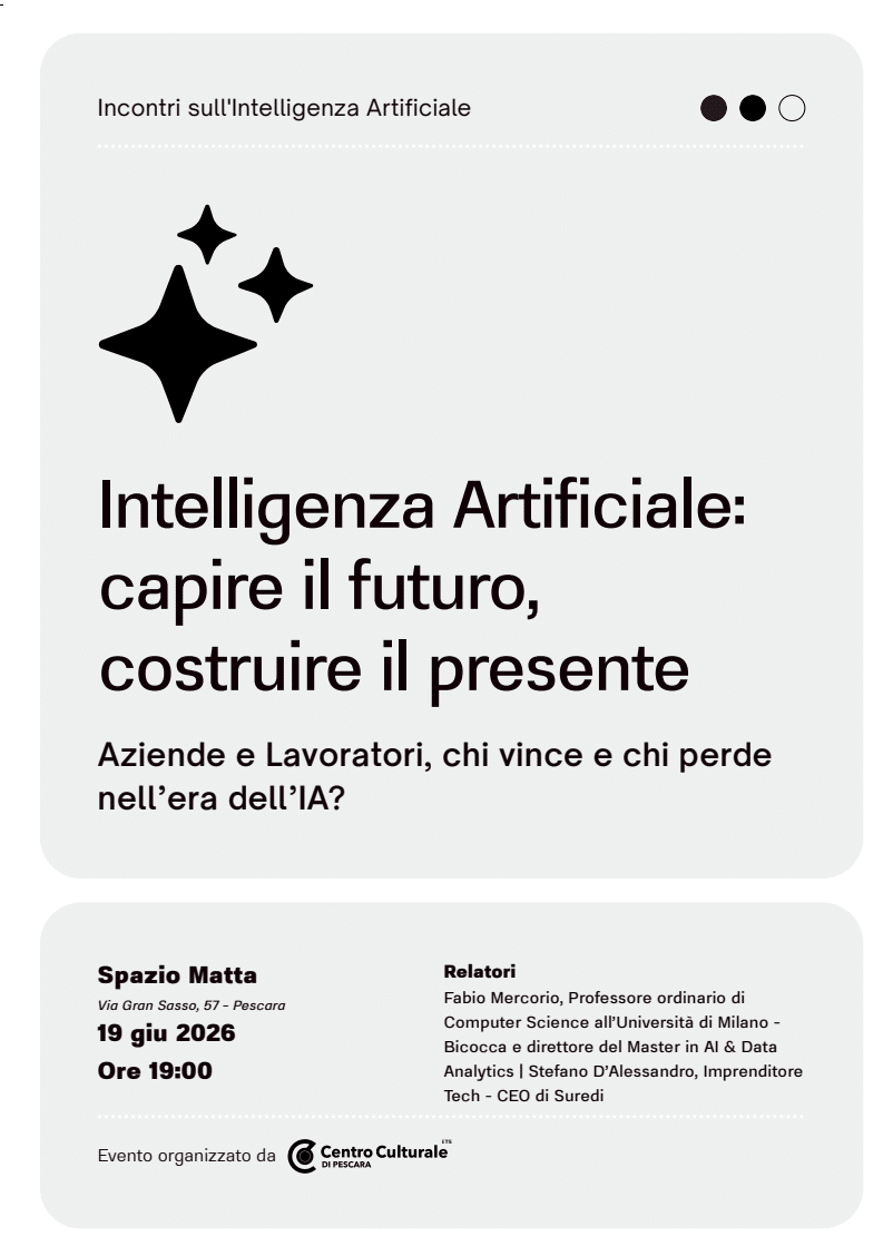 Featured image for “Pescara: Intelligenza Artificiale, capire il futuro, costruire il presente”