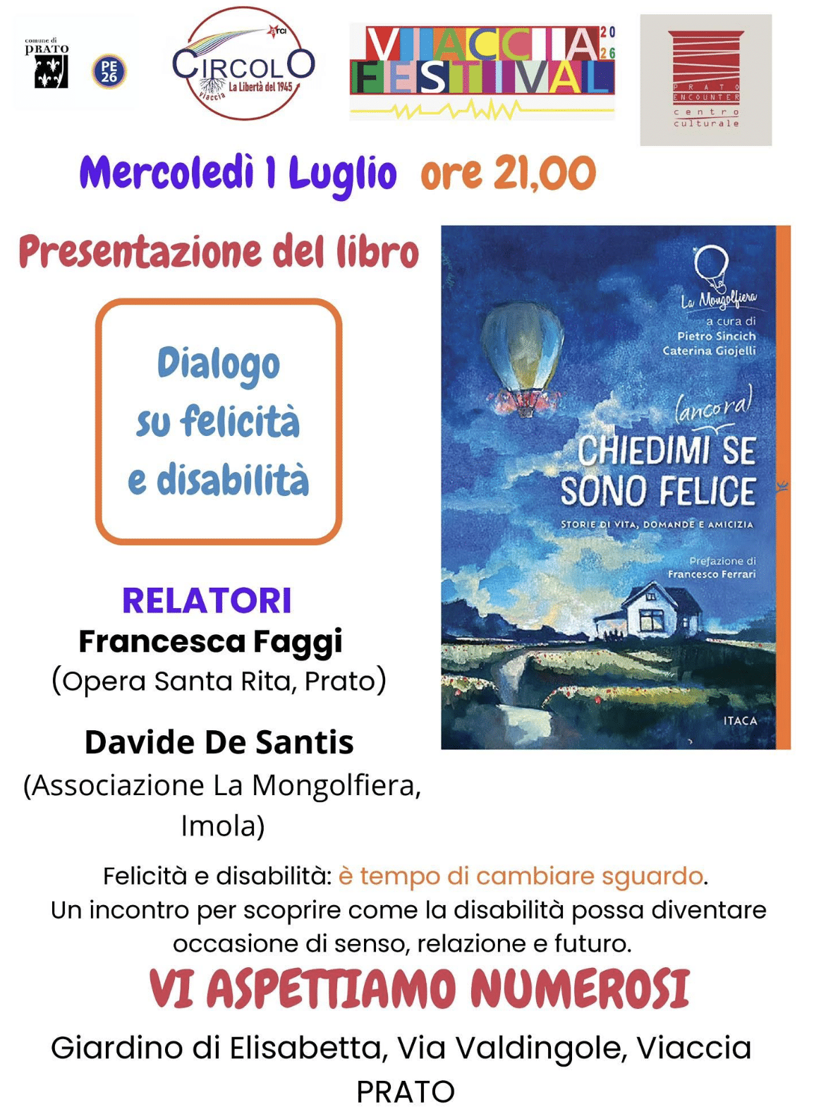 Featured image for “Prato: Dialogo su felicità e disabilità. Chiedimi se sono felice”