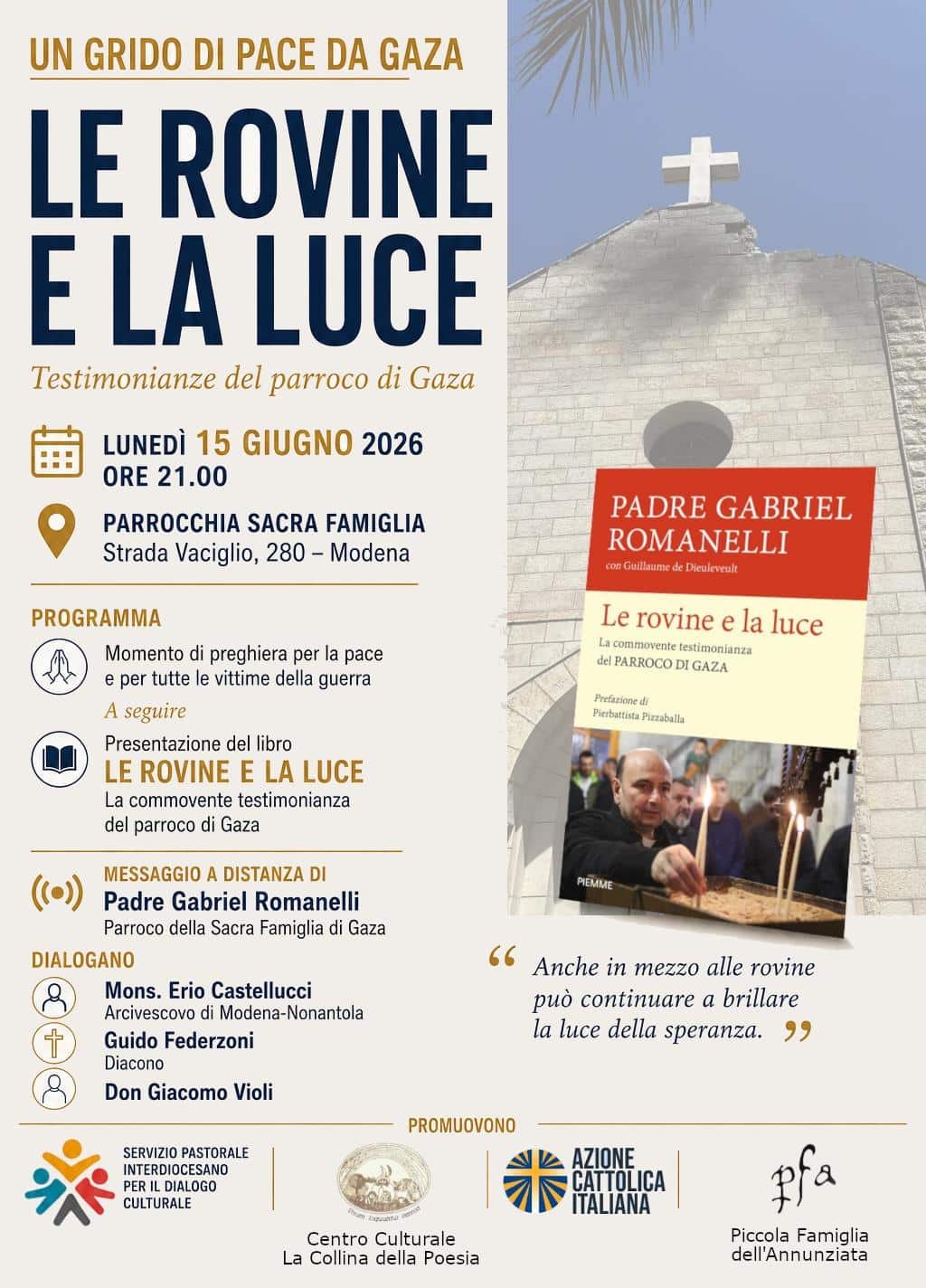 Featured image for “Modena: Un grido di pace da Gaza. Le rovine e la luce”