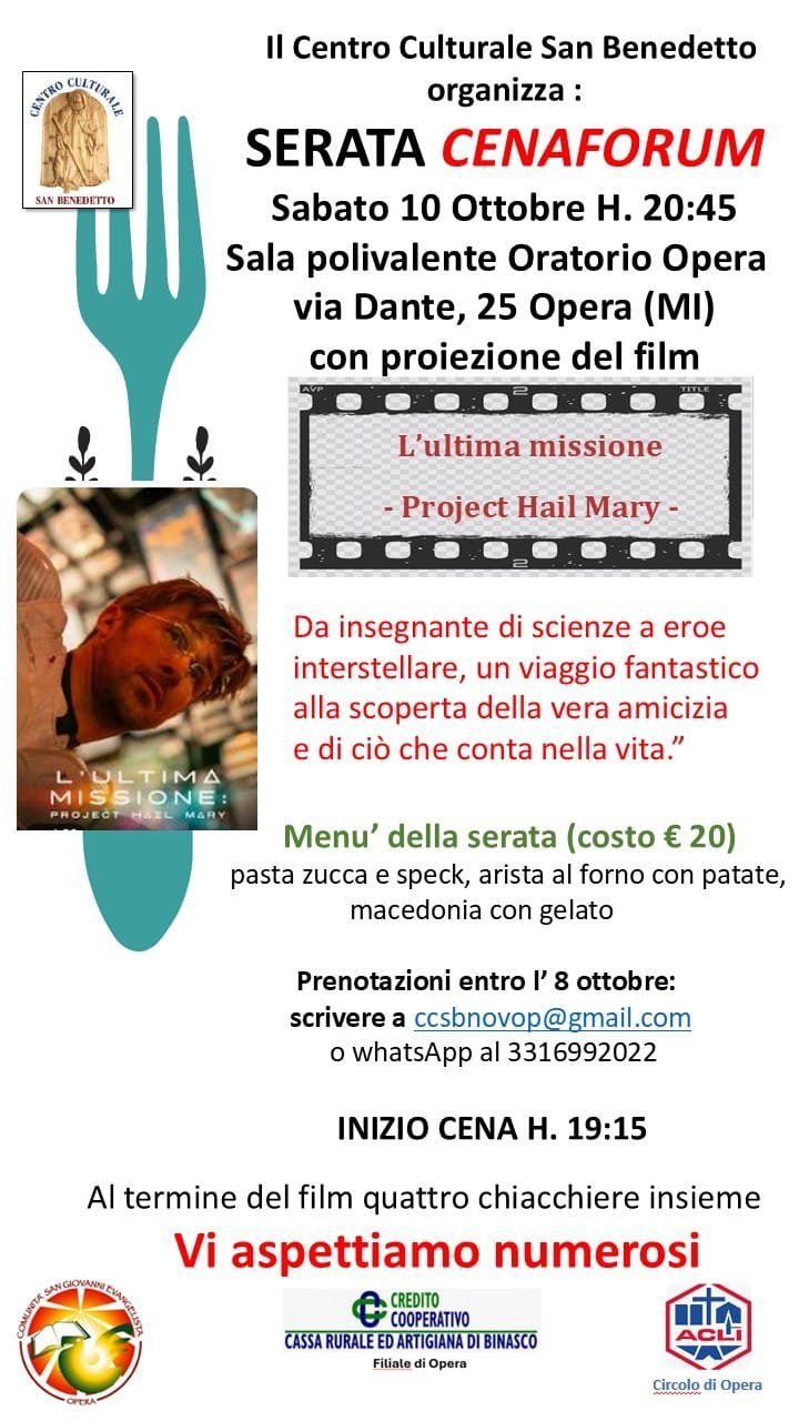 Featured image for “Opera: Proiezione del film “L’ultima missione – Project Hail Mary””