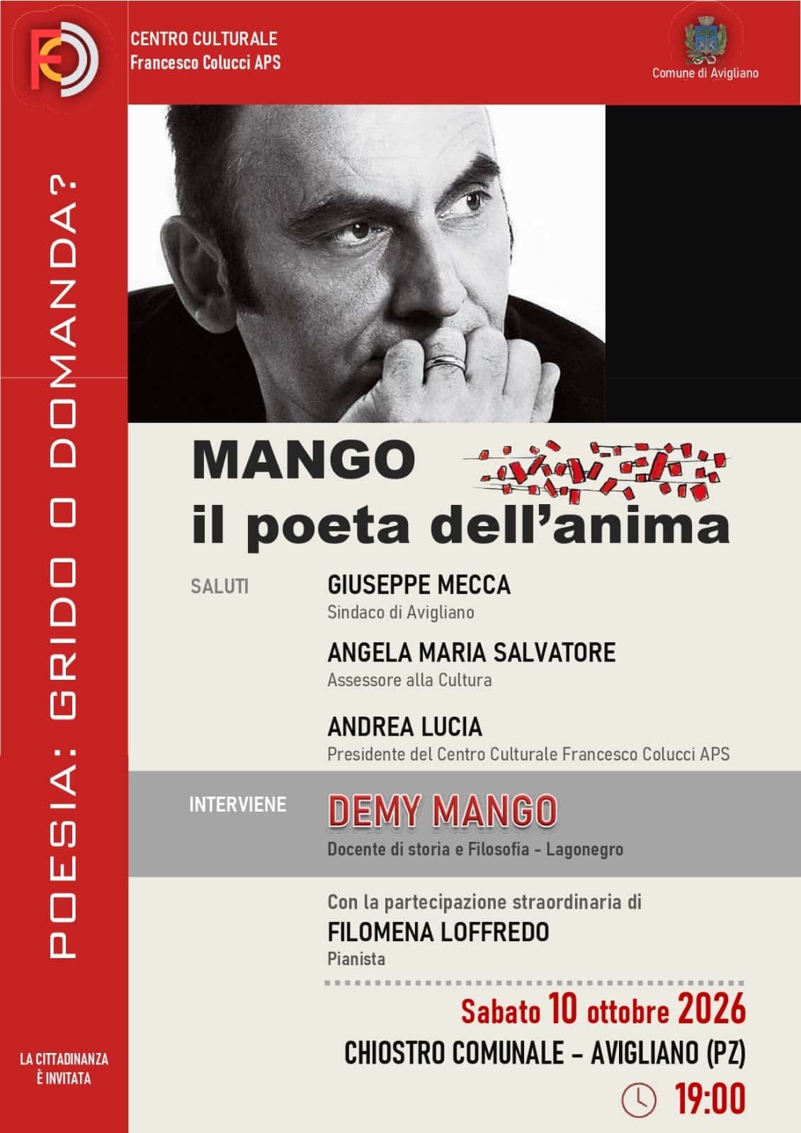 Featured image for “Avigliano (PZ): Mango, il poeta dell’anima”